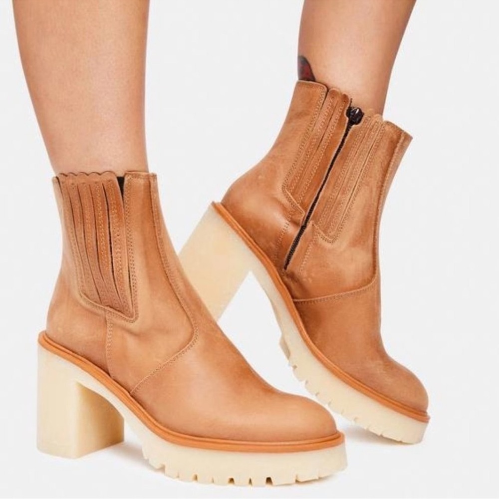 Free People Tan Leather Ankle Booties